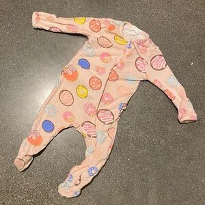 Angel Dear Girls 0-3 months Donut Zippered Footie‎ Pajama Bamboo Pink Ruffle